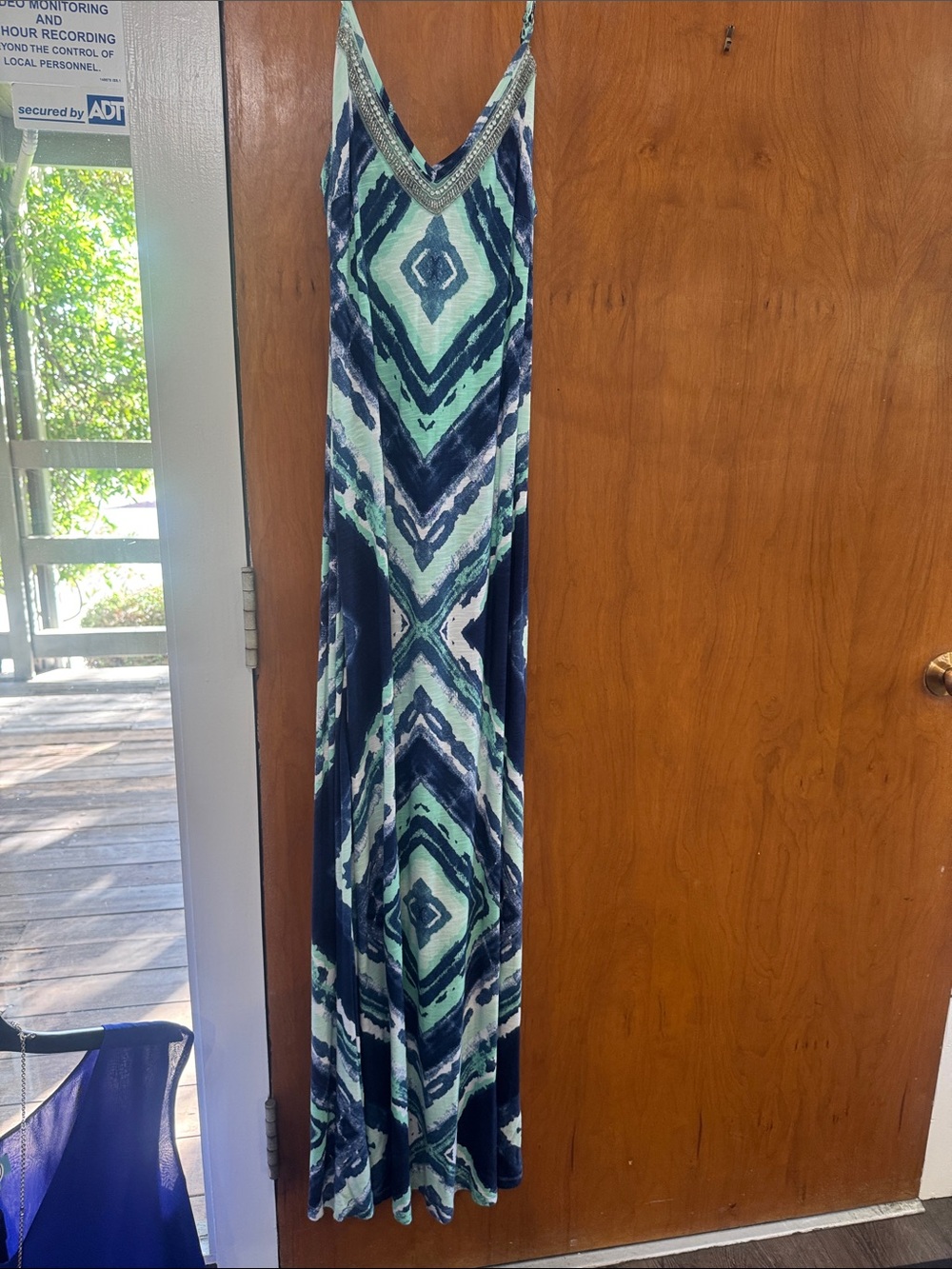 INC International Concepts Navy and Mint Geometric Maxi Dress